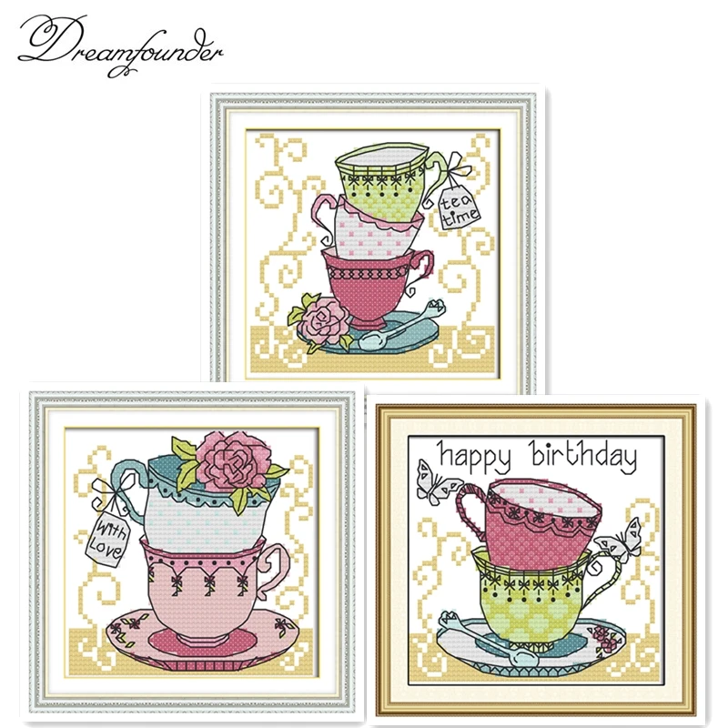 

Teacup cross stitch kit aida 14ct 11ct count printed canvas stitches embroidery DIY handmade needlework