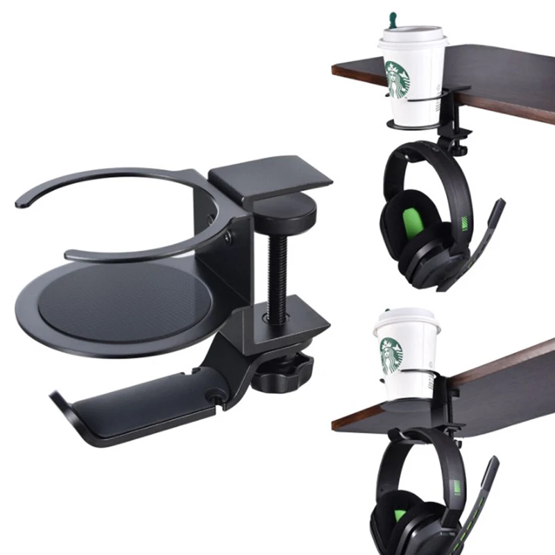 1Set Portable 2in1 Desk Mount Universal Office Hanger Gaming Headphone Stand Bracket Display Rack Headset Holder Cup Holder