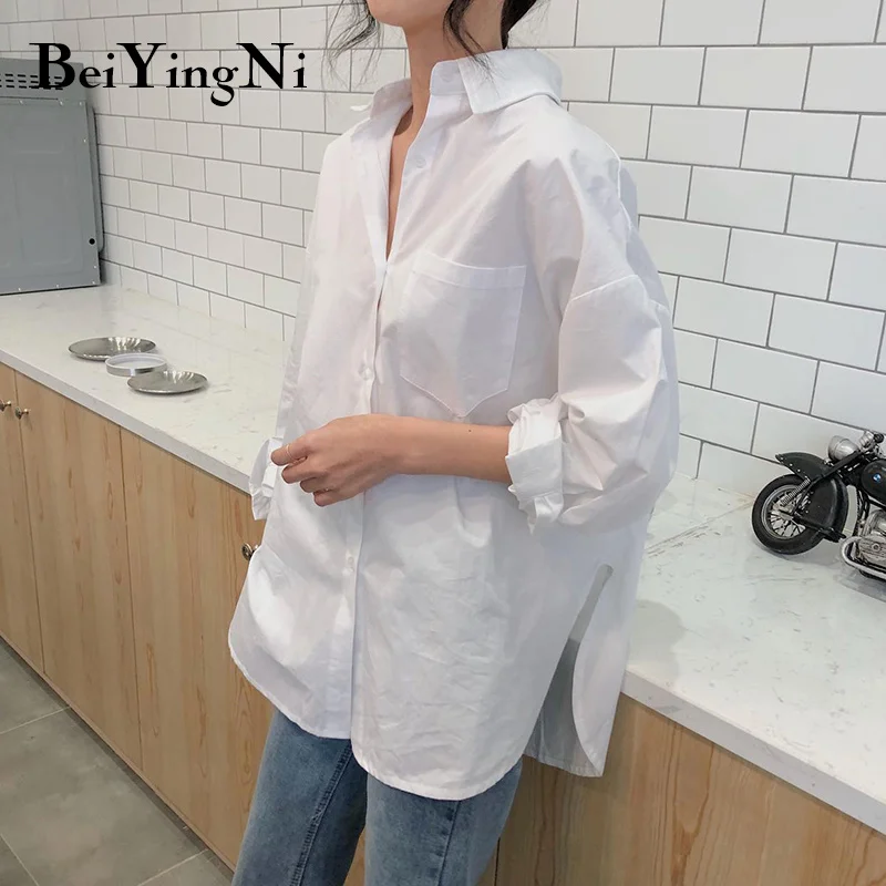 

Блузка женская хлопковая оверсайз, на пуговицах, с длинным рукавом