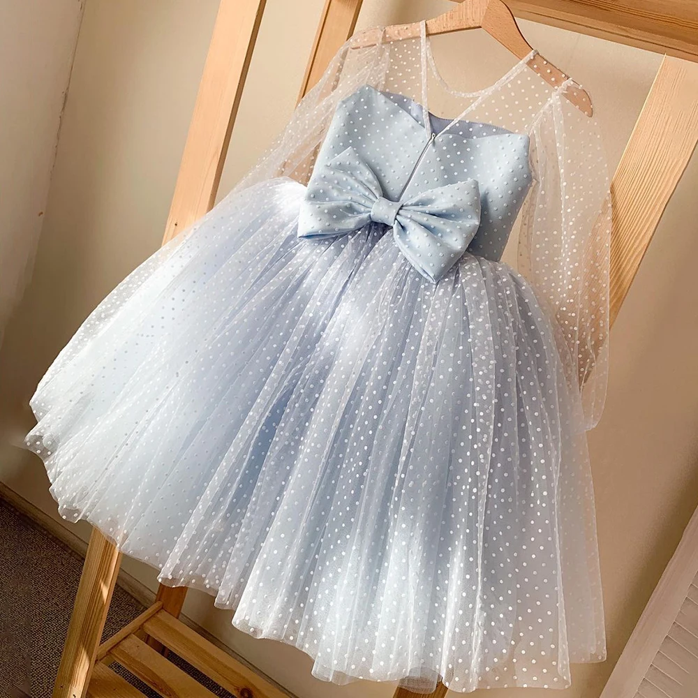 

Mvozein Bow Girl Party Dress Kid Birthday Dresses Tulle Lace Flower Girl Dresses Puffy Sleeves Flower Girl Dresse