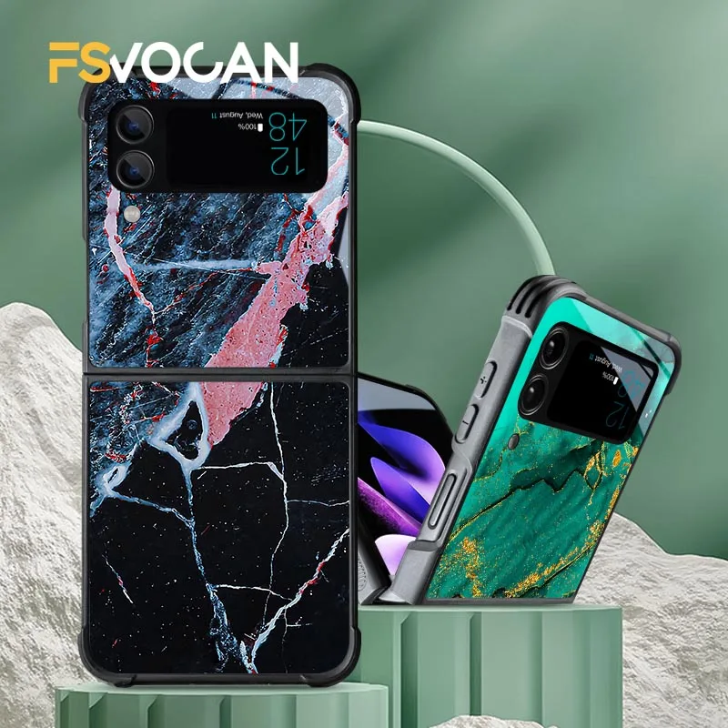 Флип-чехол для Samsung Galaxy Z 6 5 4 3 блестящий яркий Радужный мраморный чехол телефона