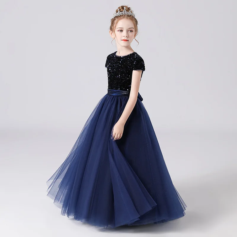 

Formal Party Clothes For Girls Elegant Sequins Mesh Dress Wedding Birthday Christening Dresses For Girls 4-14 Years