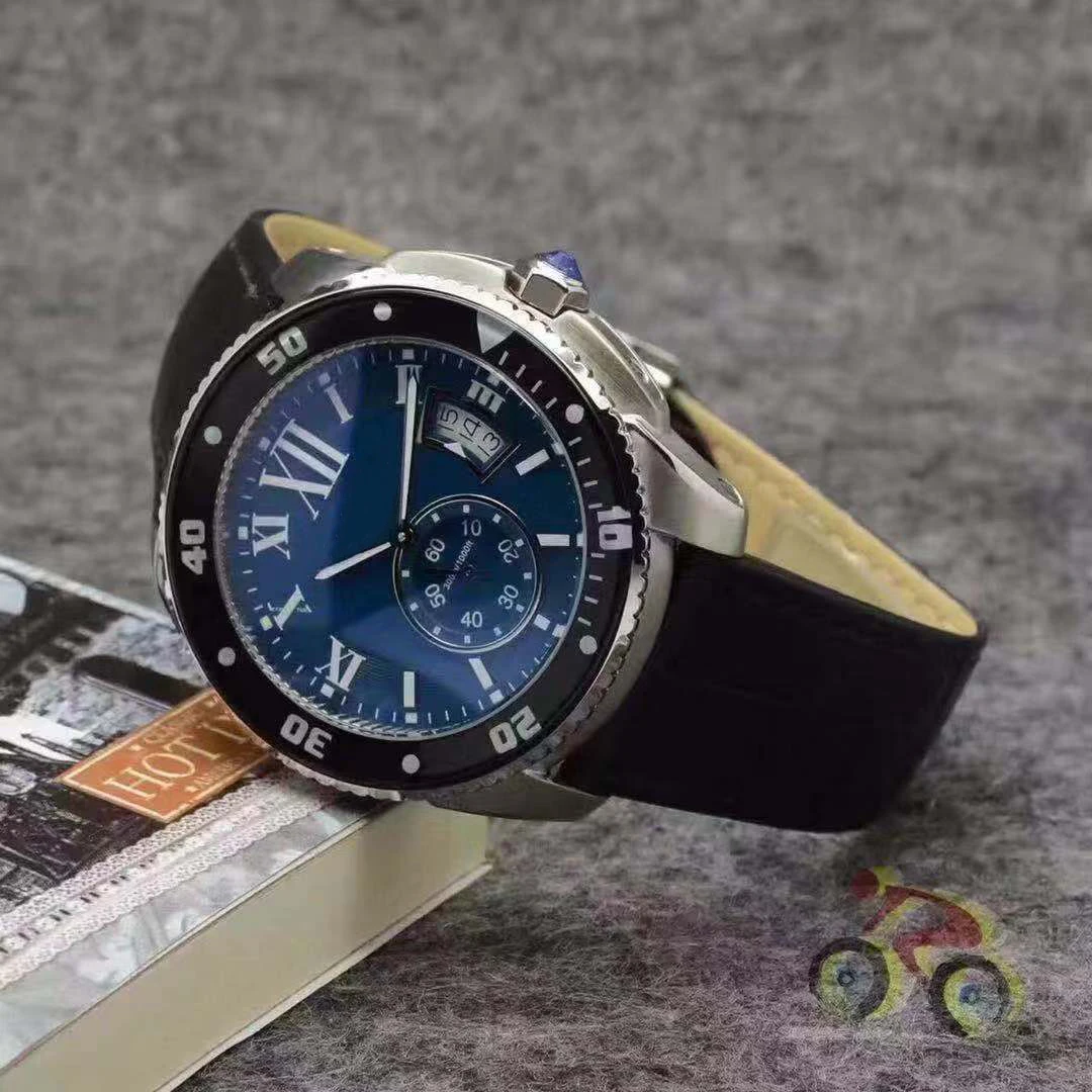 

Мужские кварцевые часы с хронографом, керамические, синие, черные, кожаные часы с календарем