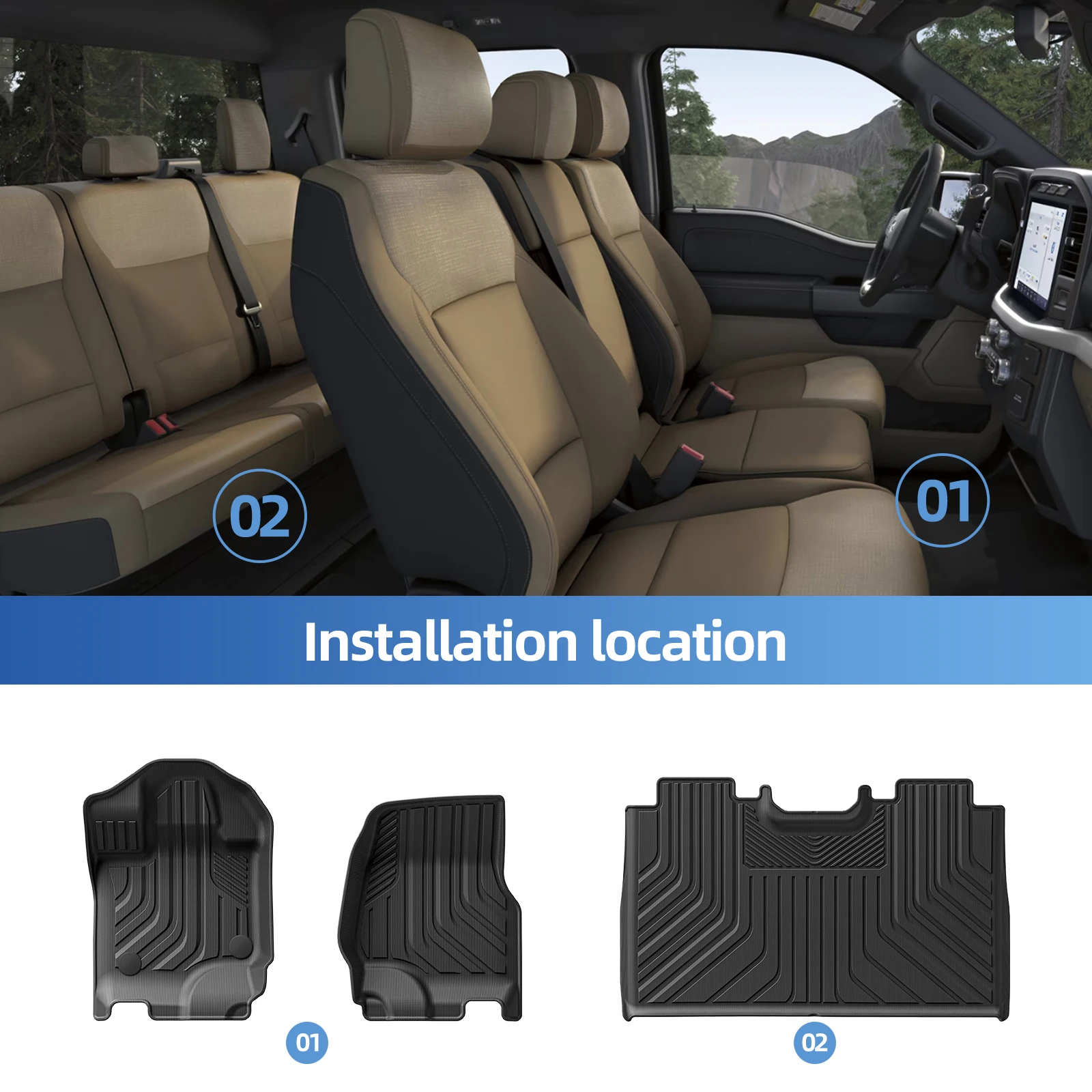 Фото Коврики всепогодные для кузова Ford F-150 (2015-2024), 5.5 футов, левый руль, противоскользящие, аксессуары для автомобиля №3