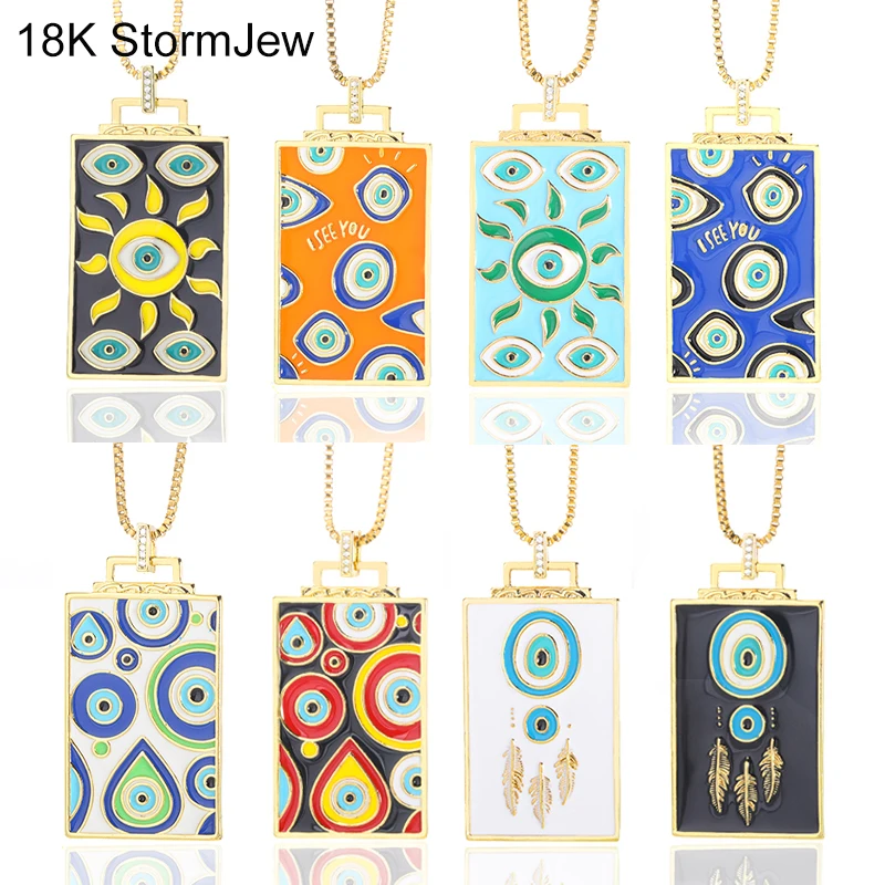 

Enamel Dripping Oil Eye Necklace Colorful Painting Evil Eye Pendant Necklaces For Women Copper Charm Box Chain Jewelry Gifts