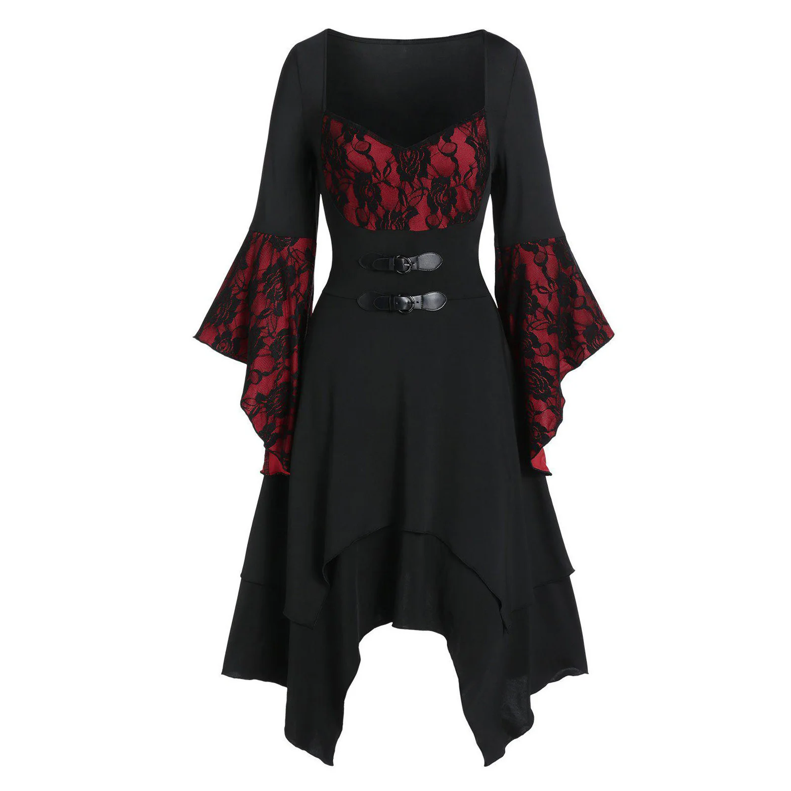 

Женское платье в готическом стиле Goth, облегающее платье-пуловер в стиле ретро с длинными расклешенными рукавами и квадратным вырезом, весна 2023