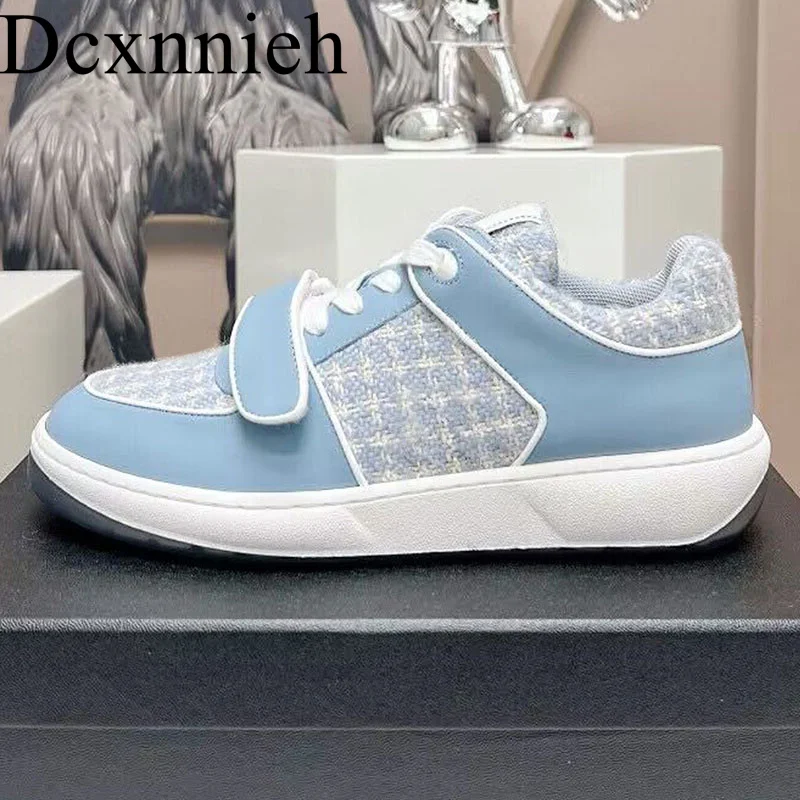 

Spring and Autumn New Thick Sole Mixed Color Casual Shoes Women's Round Head Genuine Leather Spliced Lace up Flat Shoes 2023