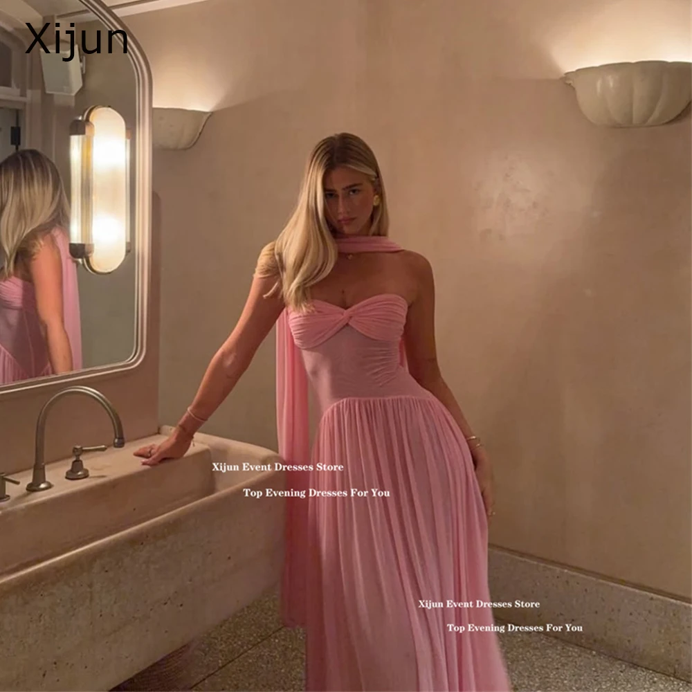 Xijun розовые шикарные шифоновые вечерние платья милая трапециевидная накидка для