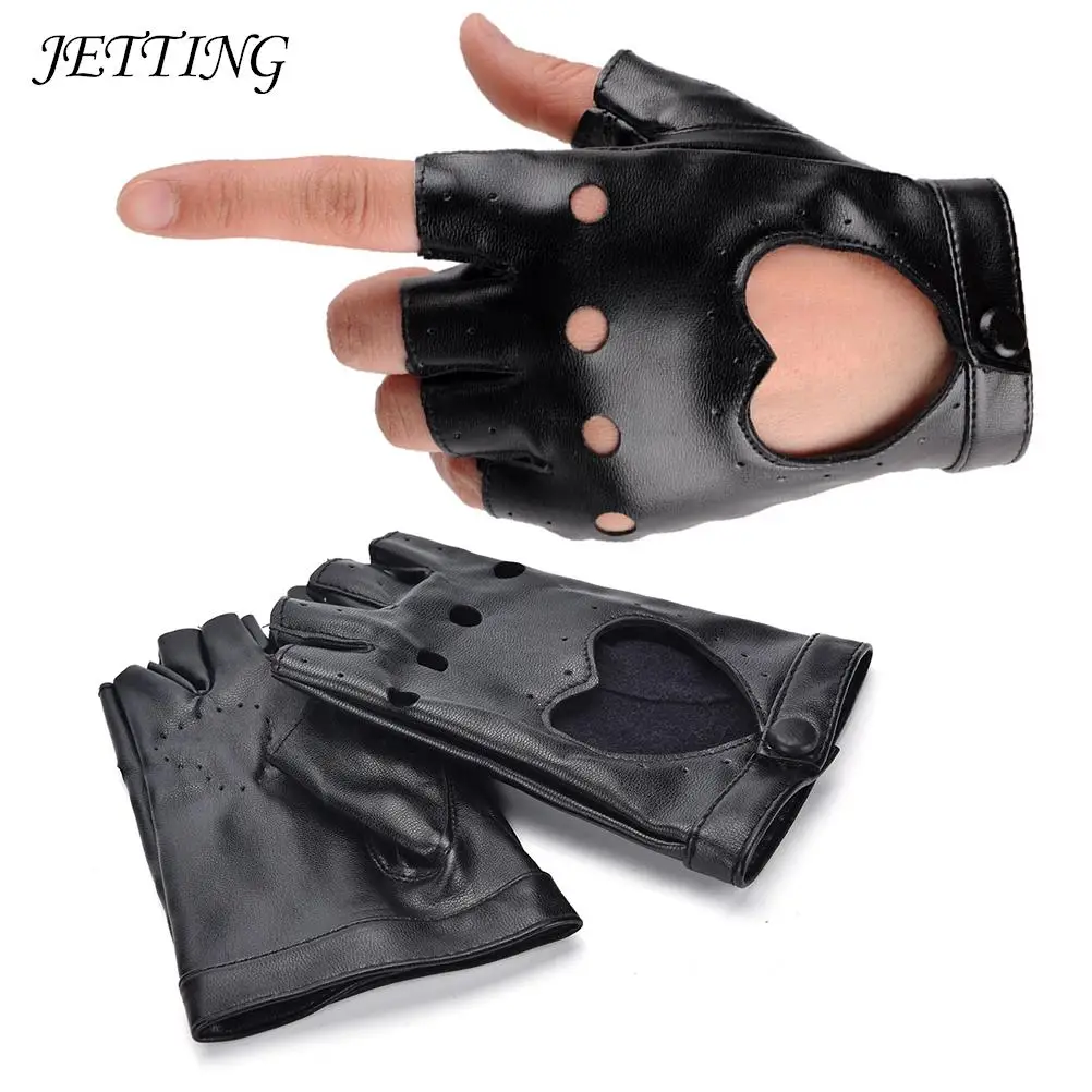 

1Pair PU Leather Unisex Black Half Finger Gloves Cool Heart Hollow Fingerless Gloves For Fitness Outdoor Motorcycle Accessories