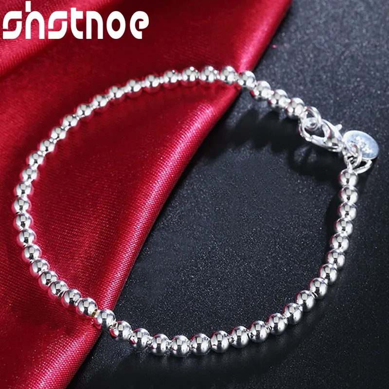 

925 Sterling Silver 4mm Smooth Beads Chain Bracelet For Women Party Engagement Wedding Charm Jewelry Gift Fashion