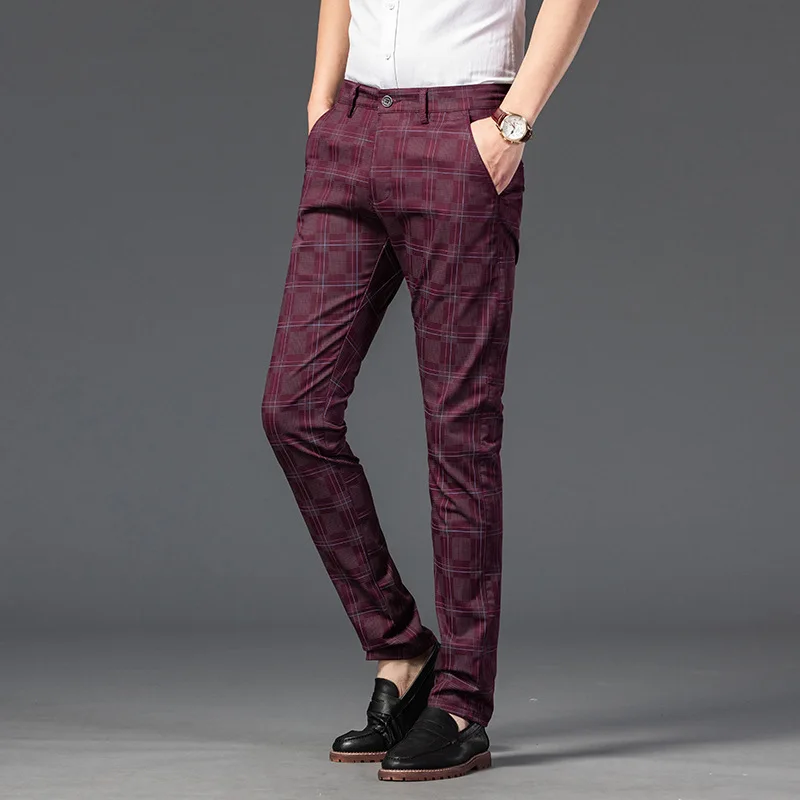 

7 Color Classic Men's Plaid Casual Pants 2021 Luxury Spring Summer New Fashion Business Cotton Stretch Straight Trousers Male