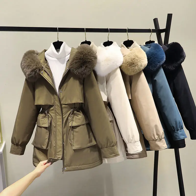 

2023 Winter Women Jacket Coats Loose Parkas Female Cotton Hooded Overcoat Thick Warm Jackets Casual Middle Lady Coat T470