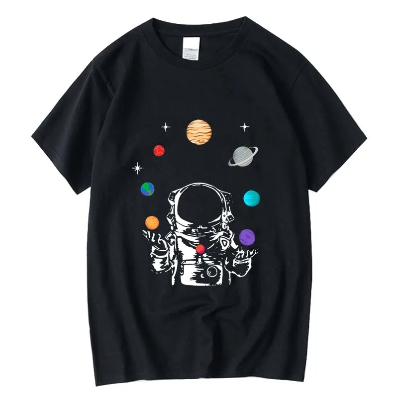 

XIN YI Men's high quality t-shirt 100% cotton Funny astronaut print casual loose cool t shirt o-neck male t-shirt male tees tops