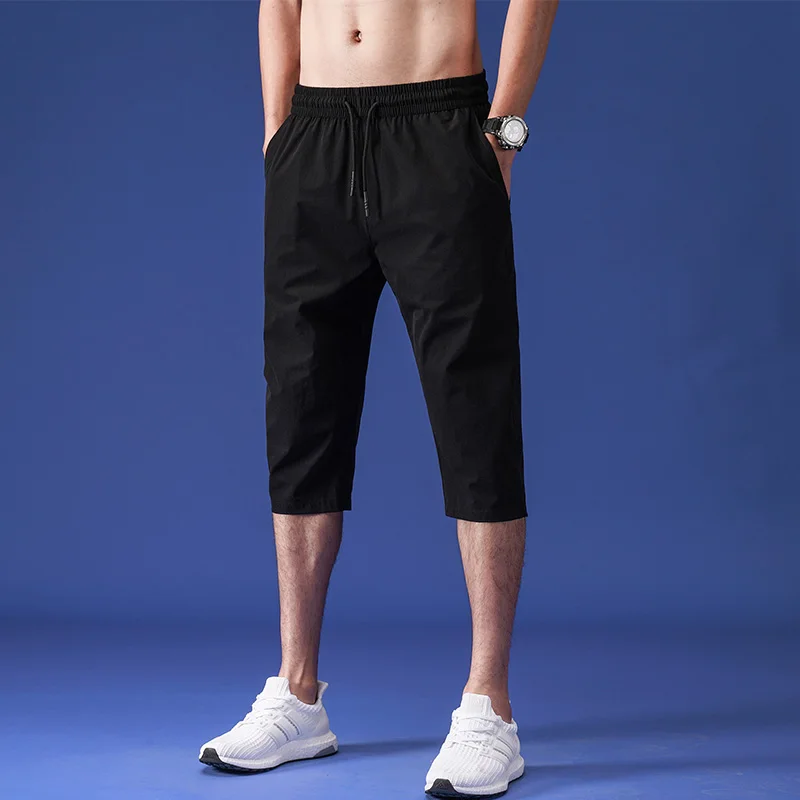 Summer new men's shorts ice silk cropped pants M-5XL thin section loose large size casual mid-waist sports trend men's pants