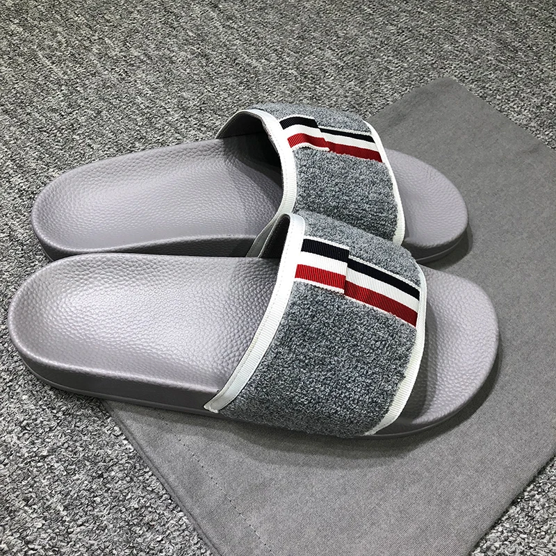 

TB THOM Men‘s Slippers Summer Fashion Grey Solid Stripes Design Shoes Causal Outdoor Antislip High Quality Women Men TB Sandals