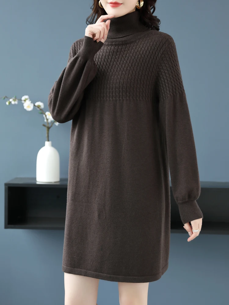 

Женское вязаное платье-свитер с длинным рукавом, свободного покроя