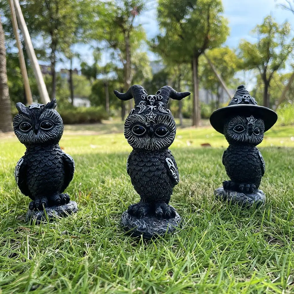 

Garden Decoration Magic Black Owl Art Collectible Owl Figurine Witch Hat Owl Ornaments Animal Statue Owl Sculpture