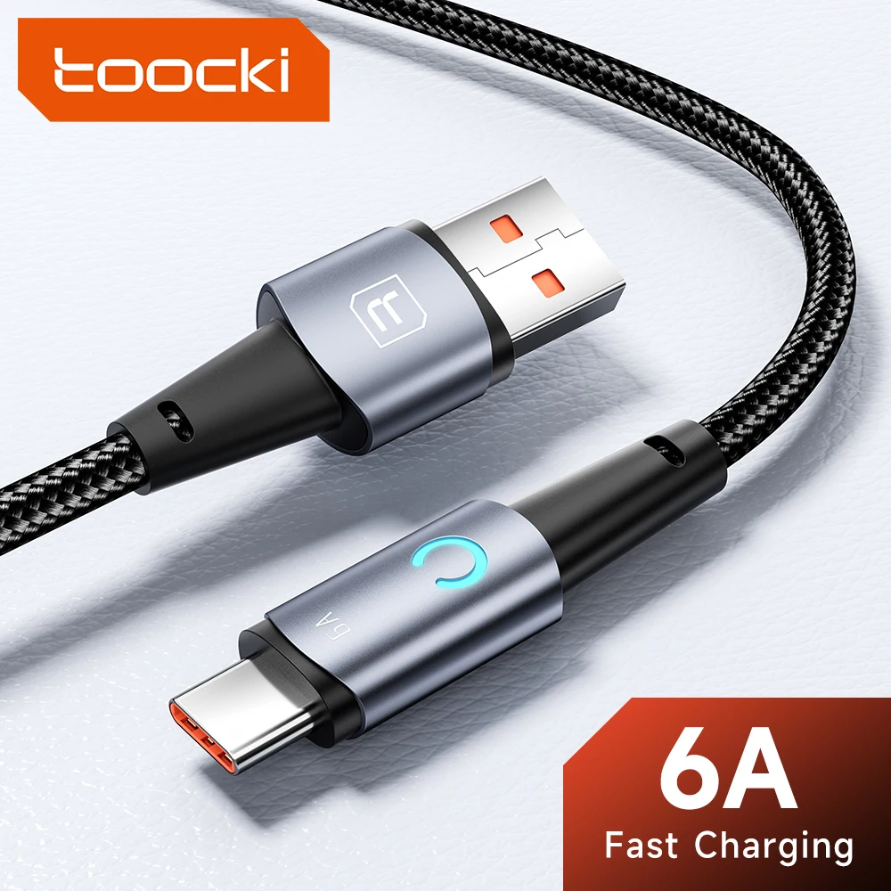 

Toocki 6A USB Type C Cable Fast Charging QC3.0 LED USB C Charger Cable For Huawei P50 Xiaomi POCO Samsung Oneplus Data Cord Wire