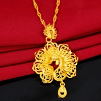 luxury 24k yellow gold pendant for women bride hollow gold plated peacock necklace wedding birthday exquisite jewelry gifts