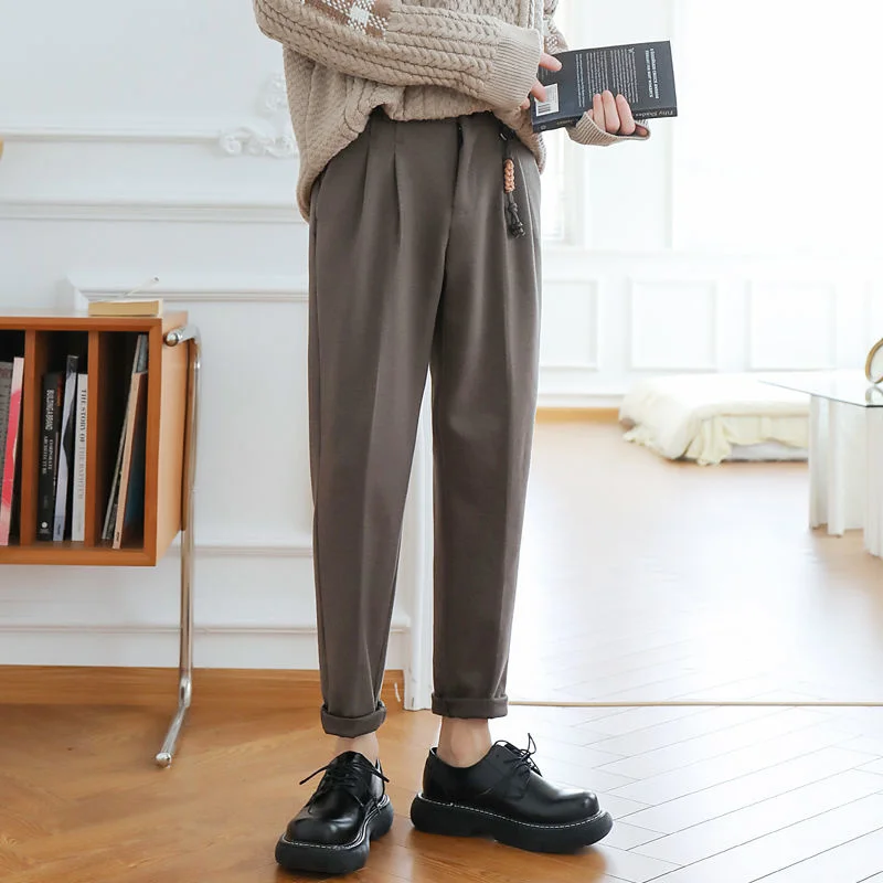 

Woolen Thick Suit Pants All-match Solid Color Luxury Pleated Pants Loose Casual Men's Casual Business Trousers Autumn Winter