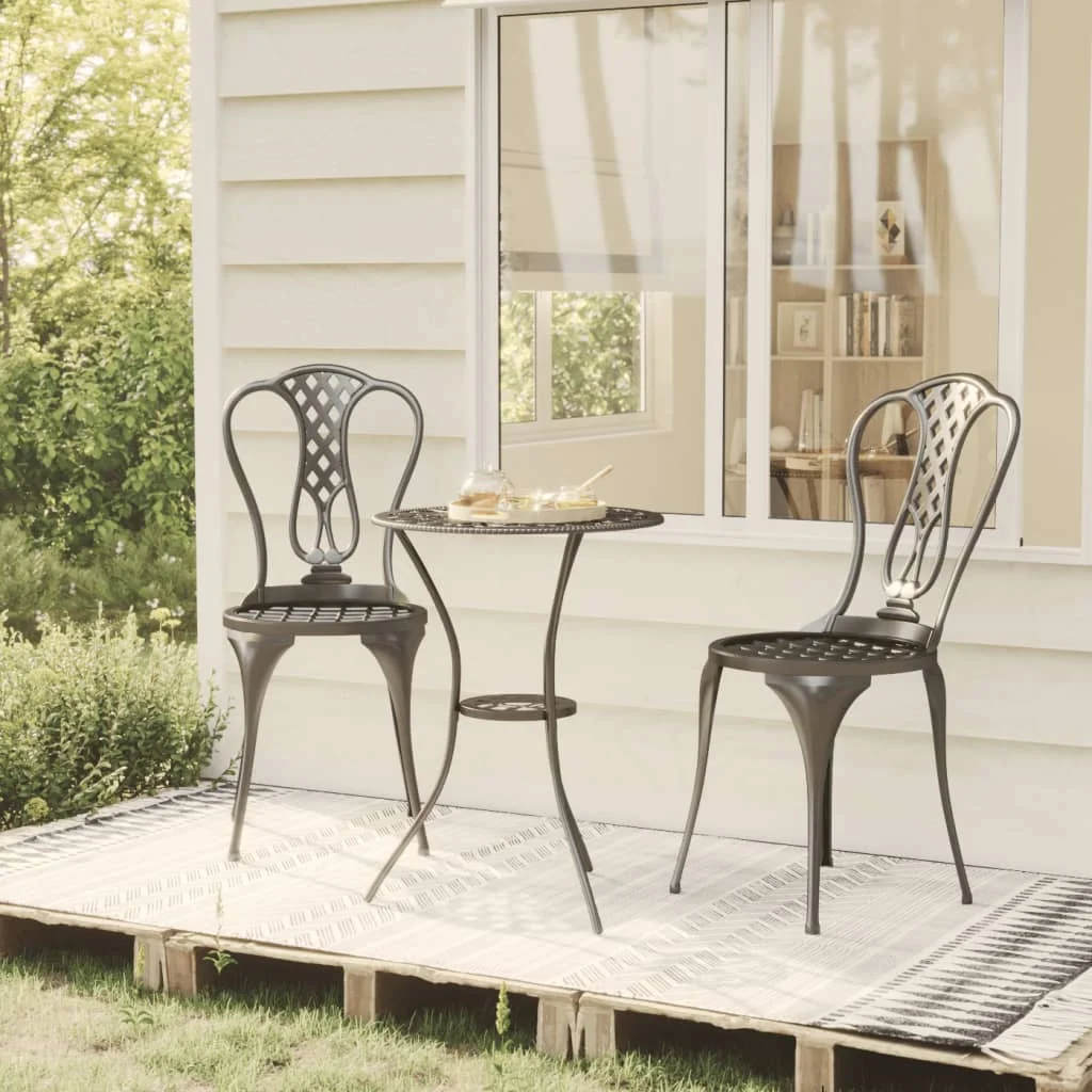 

3 Piece Bistro Set Cast Aluminum Dinner Party Garden Decorative Functional Patio Outdoor Furniture Set With 1 Table 2 Chairs