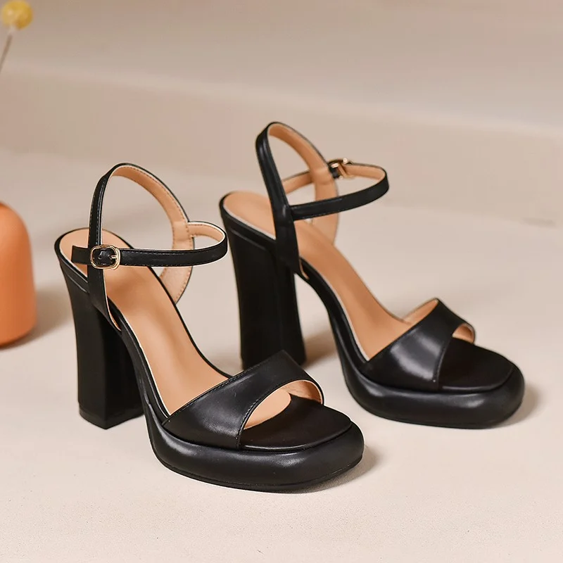 

Босоножки женские на высоком каблуке, повседневные сандалии с пряжкой, классические туфли на массивном каблуке, лето 2023