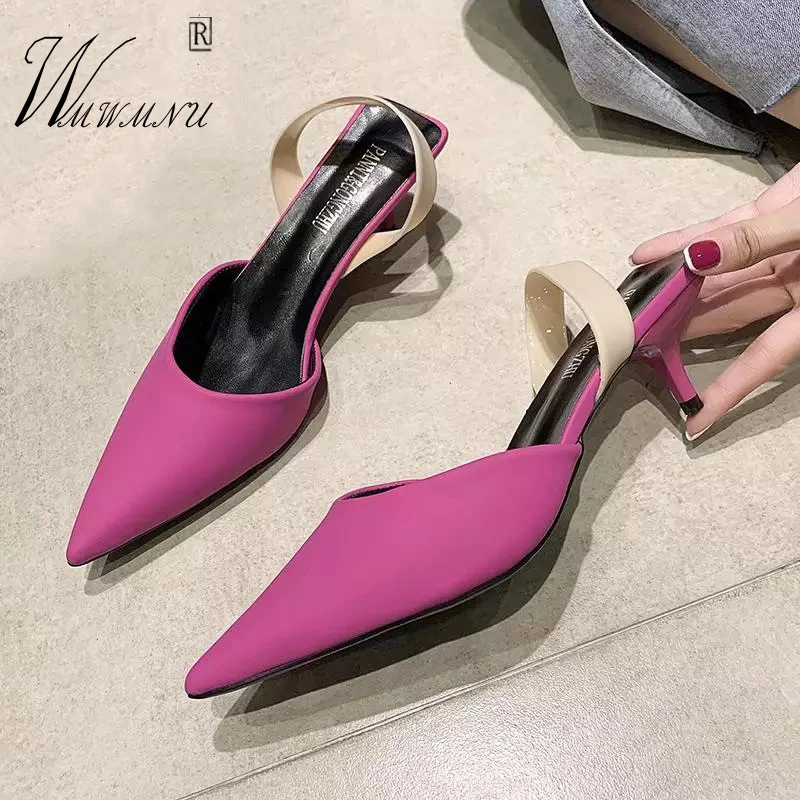 

Summer Slingback Women High Heels 2022 New Pointed Toe Stiletto Fashion Slip-On Shallow Sandals Comfor Non-Slip Dress Shoes