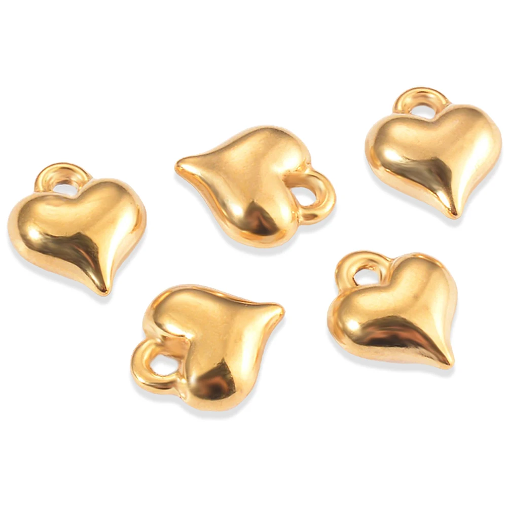 5pcs Stainless Steel Gold Plated Hollow 3D Heart Charm Pendants for Women Necklace Bracelet DIY Jewelry Making Findings Supplies