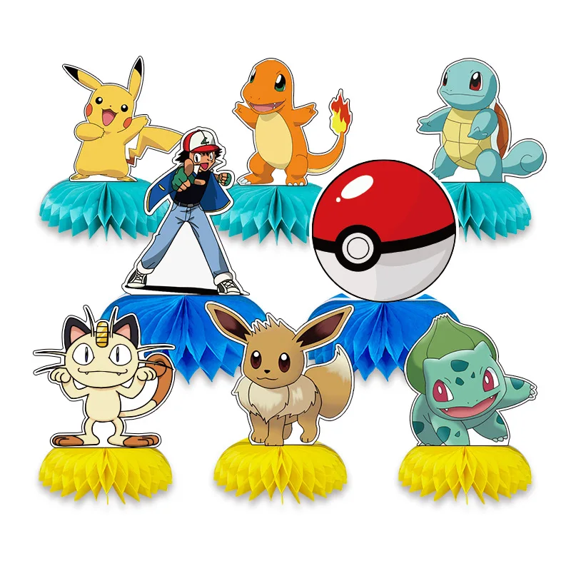 

Pokémon themed party table top decoration Pikachu birthday party decoration honeycomb decoration children's party decoration