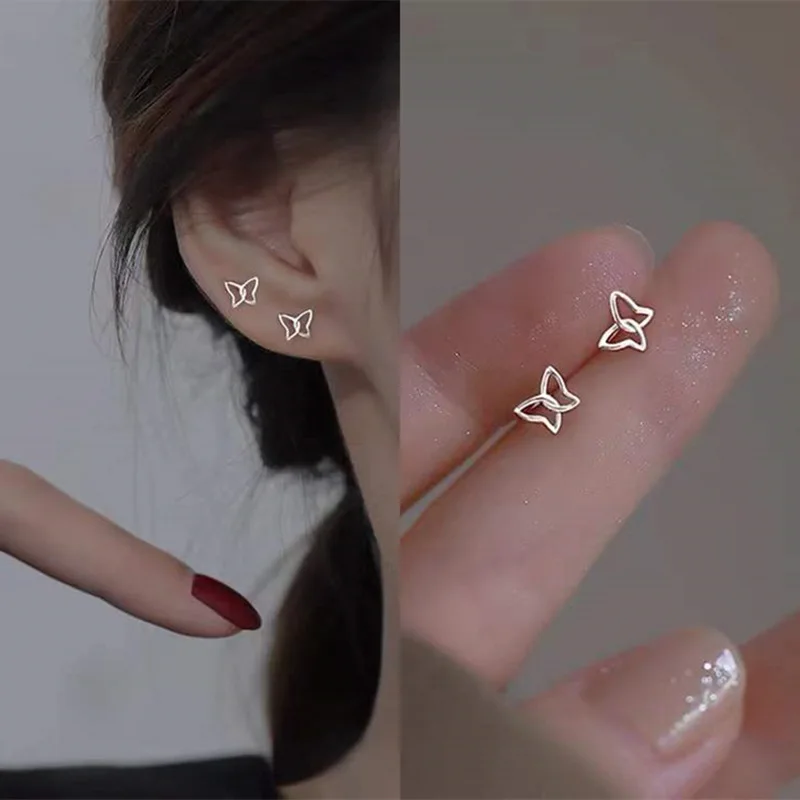 

Women 2023 Korean Fashion Silver Color Butterfly Mini Stud Earrings Girls Femme Temperament Piercing Ear Stud Jewelry Pendientes