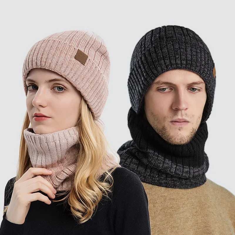 Brand Winter Knitted Beanies Hats Women Thick Warm Beanie Skullies Hat Female Gradient Bonnet Beanie Caps Outdoor Riding Sets