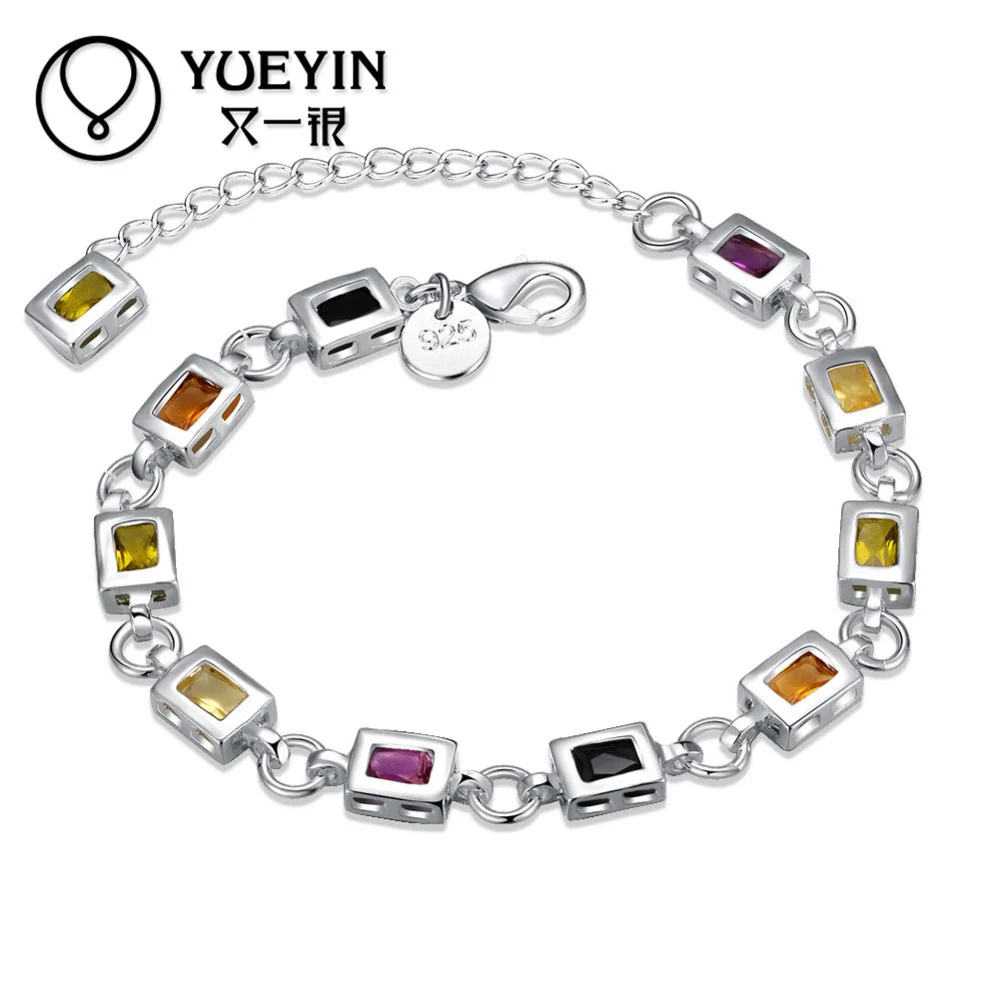 

Браслет женский из меди с серебряным покрытием и квадратным камнем