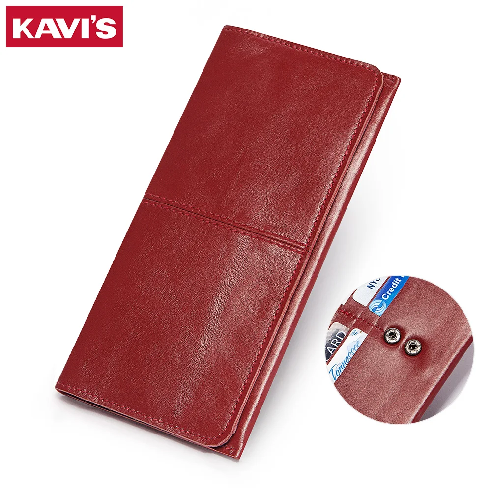 KAVIS Модный женский длинный кошелек из натуральной кожи красные женские клатчи