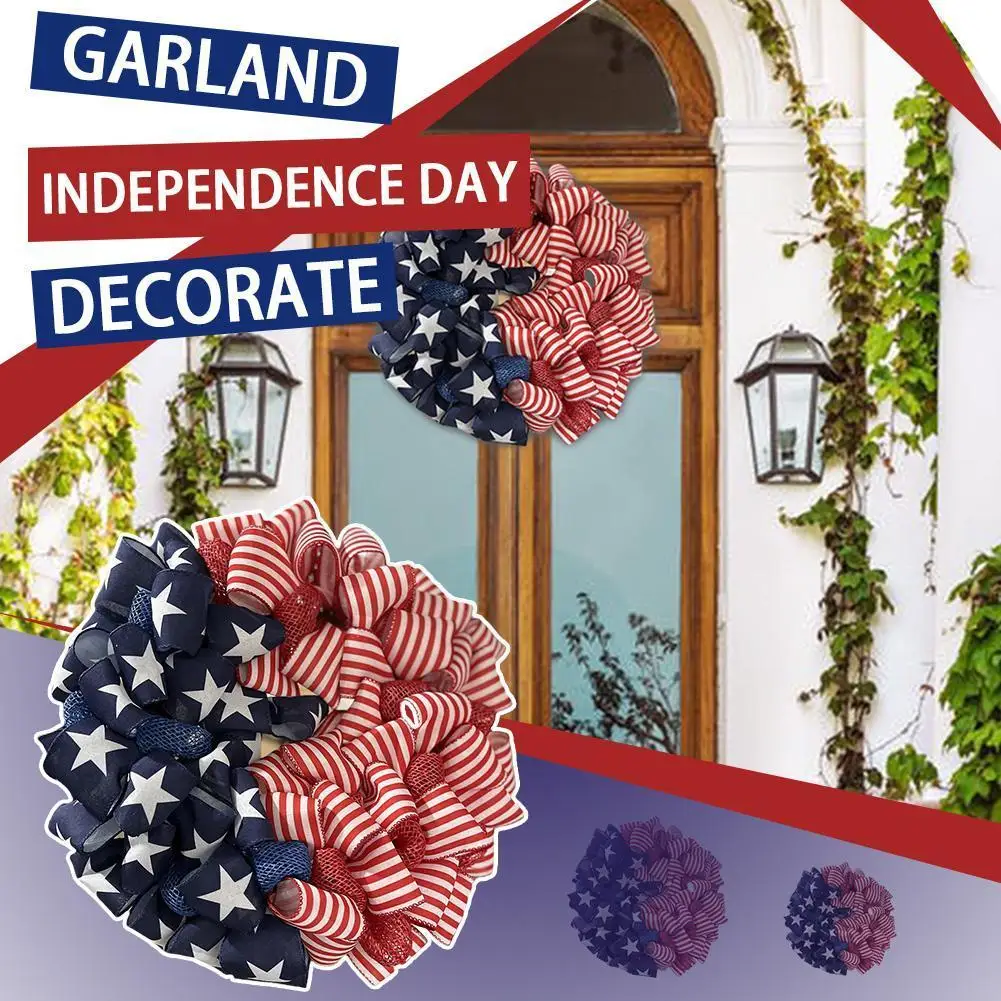 

40cm/50cm Independence Day Wreath Door Hanging Fabric 2023 Decoration Decorative Garland Door Flower Decor Front Patriotic H1U9