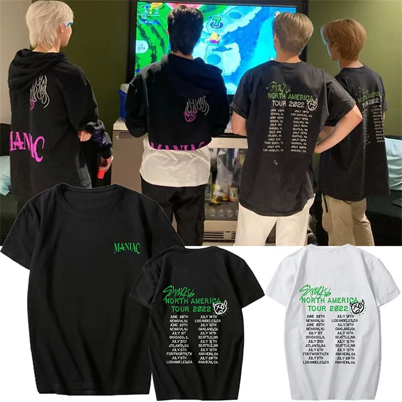 

Детские футболки Stray Kids, футболка SKZ MANIAC Tour Same Y2k, летняя футболка с коротким рукавом в Корейском стиле, унисекс, детская одежда для фанатов Kpop ...