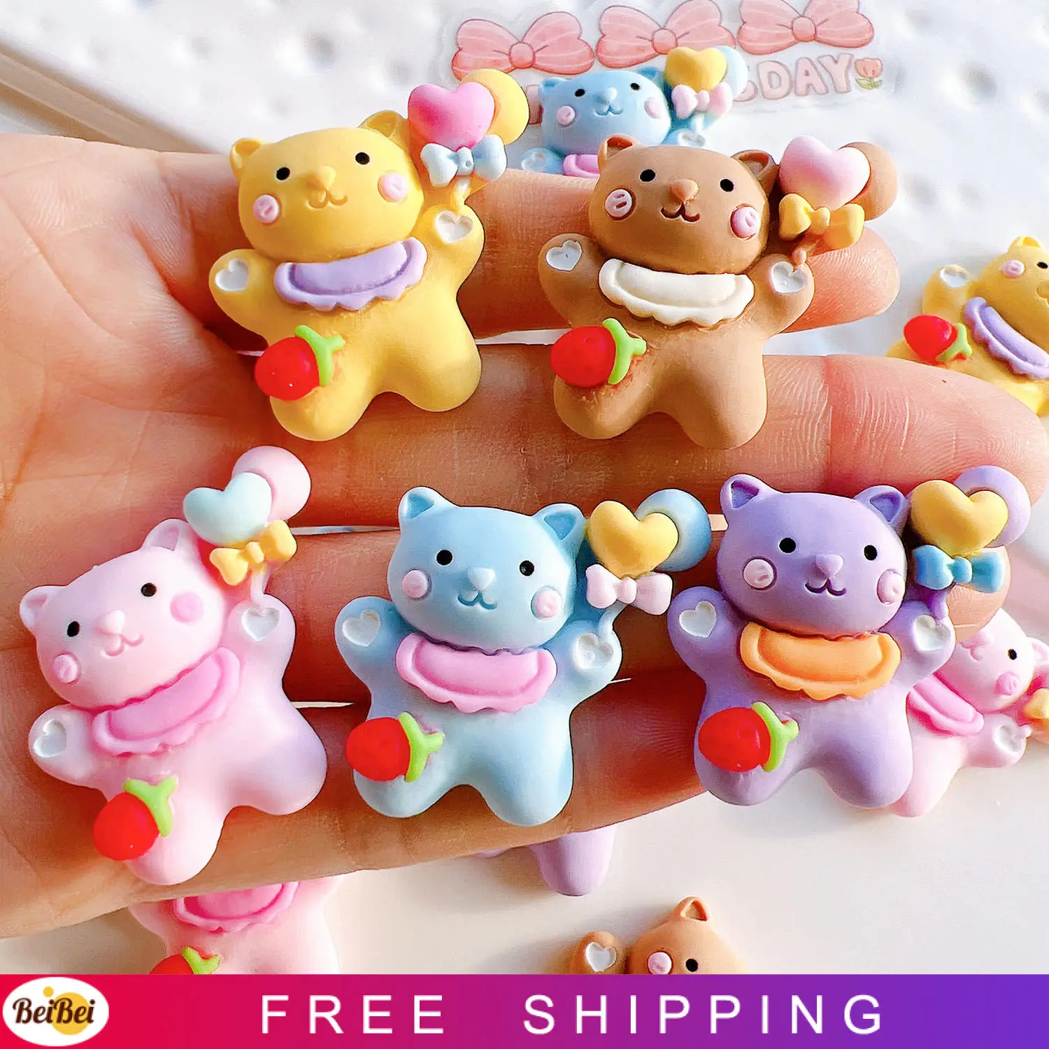 

100PCS Kawaii Resin Cartoon Balloon Cat Decoration Crafts Flatback Embellishments For Scrapbooking Beads DIY Accessories