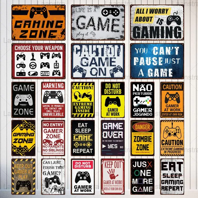 

Gaming Metal Sign Vintage Tin Sign Gamer At Work Metal Iron Plates Wall Decor for Home Game Room Club Man Cave Cafe Game Zone
