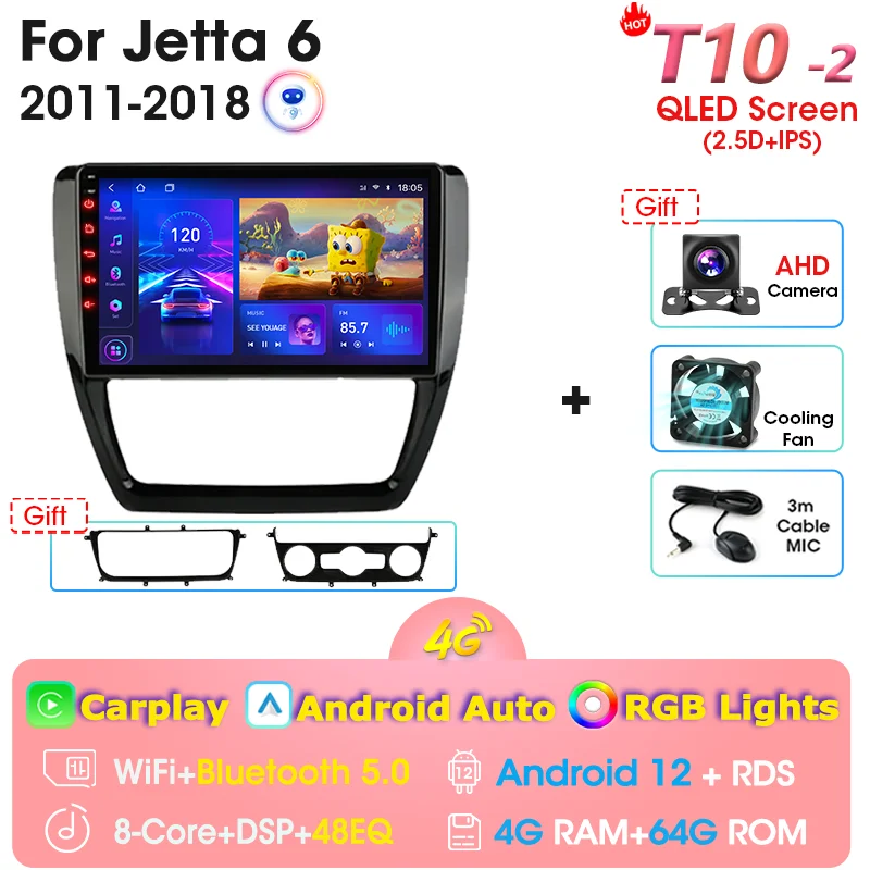 Автомагнитола 2 Din для Volkswagen VW Sagitar Jetta 6 Bora 2011 - 2018 Android 12 мультимедийный видеоплеер GPS Carplay Авто 4G стерео