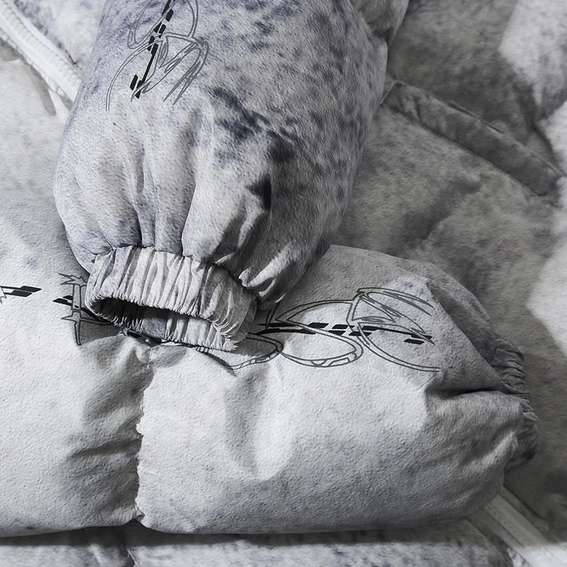 Graffiti Ink Tie Dye Print Cotton Padded  Parka Thickened Warm Bread Jacket Streetwear Hip Hop Casual Punk Rock Style Parkas