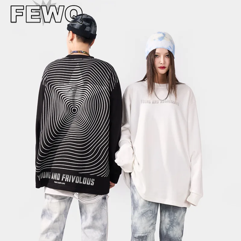 

Мужской свитшот с принтом FEWQ, черный пуловер с круглым вырезом и длинными рукавами, одежда для улицы, весна 2023