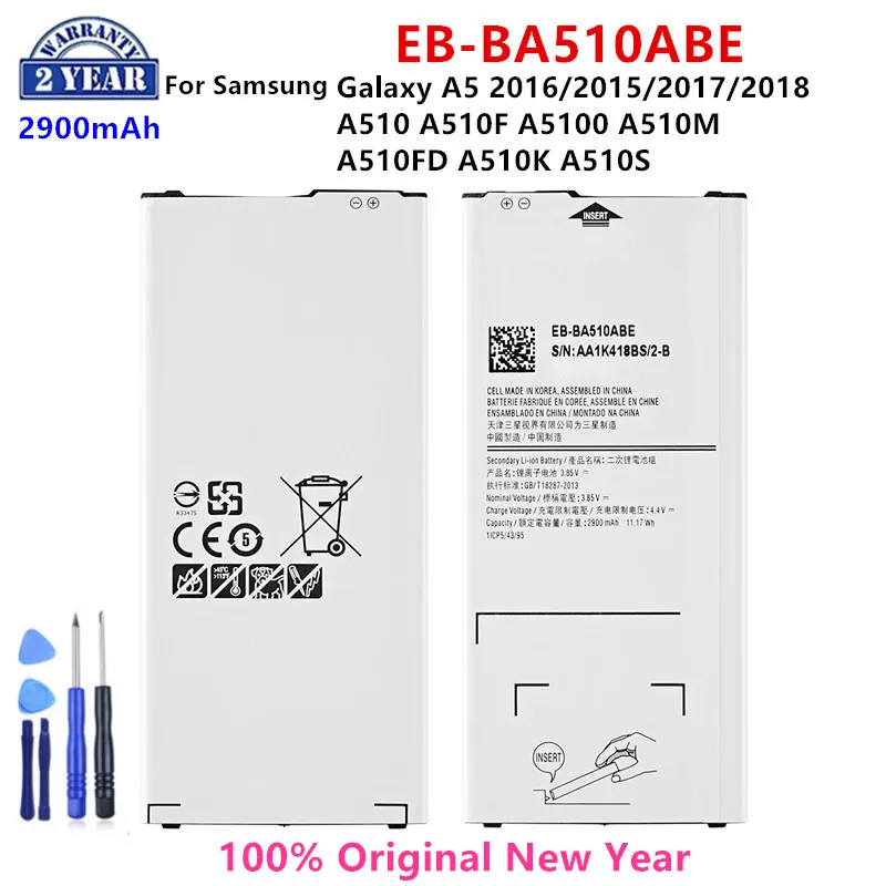 

SAMSUNG Orginal EB-BA510ABE 2900mAh Battery For Samsung Galaxy A5 2016/2015/2017/2018 A510 A510F A5100 A510M A510K A510S +Tools