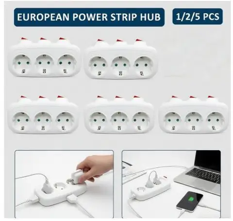 Белый многоконтактный удлинитель с выключателем 3 розеток