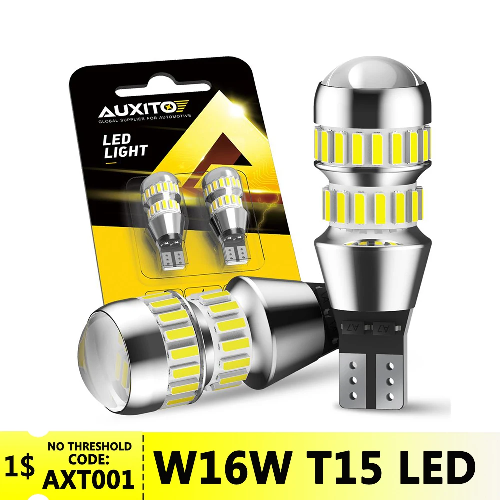 

AUXITO, 2 шт., ультра яркие лампы заднего хода T15, Реверсивные модели W16W, Canbus, без ошибок, 912, 921, 6000 лм, 4014 K, белые 42-SMD