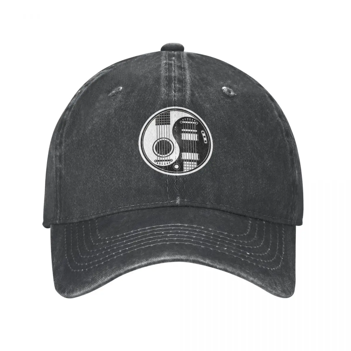 

White And Black Acoustic Baseball Cap Merchandise Fashion Distressed Denim Washed Electric Guitars Yin Yang Dad Hat