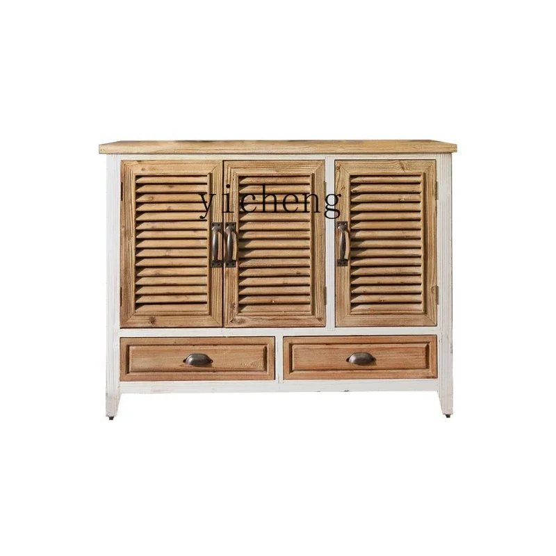 

YY American Retro Distressed Solid Wood Sideboard Decorative Locker Living Room Entrance Cabinet