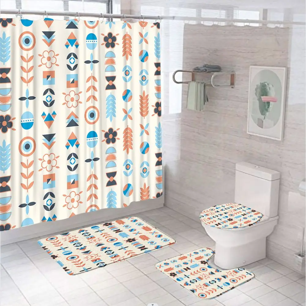 

Vintage Bohemia Flower Shower Curtain Sets Abstract Nordic Leaves Bathroom Curtains Non-Slip Bath Mat Pedestal Rug Toilet Cover