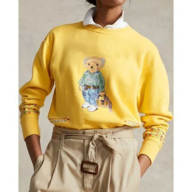 

American Vintage RL Bear Men's Sweater Round Neck Fashion Casual Loose Pullover Couple Street Simple Top Streetwear Ropa Hombre