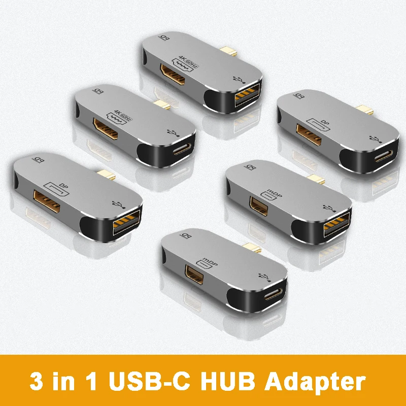 Адаптер для быстрой зарядки 3 в 1 USB Type C-HDMI-совместимый/DP/Mini DP адаптер 100 Вт PD