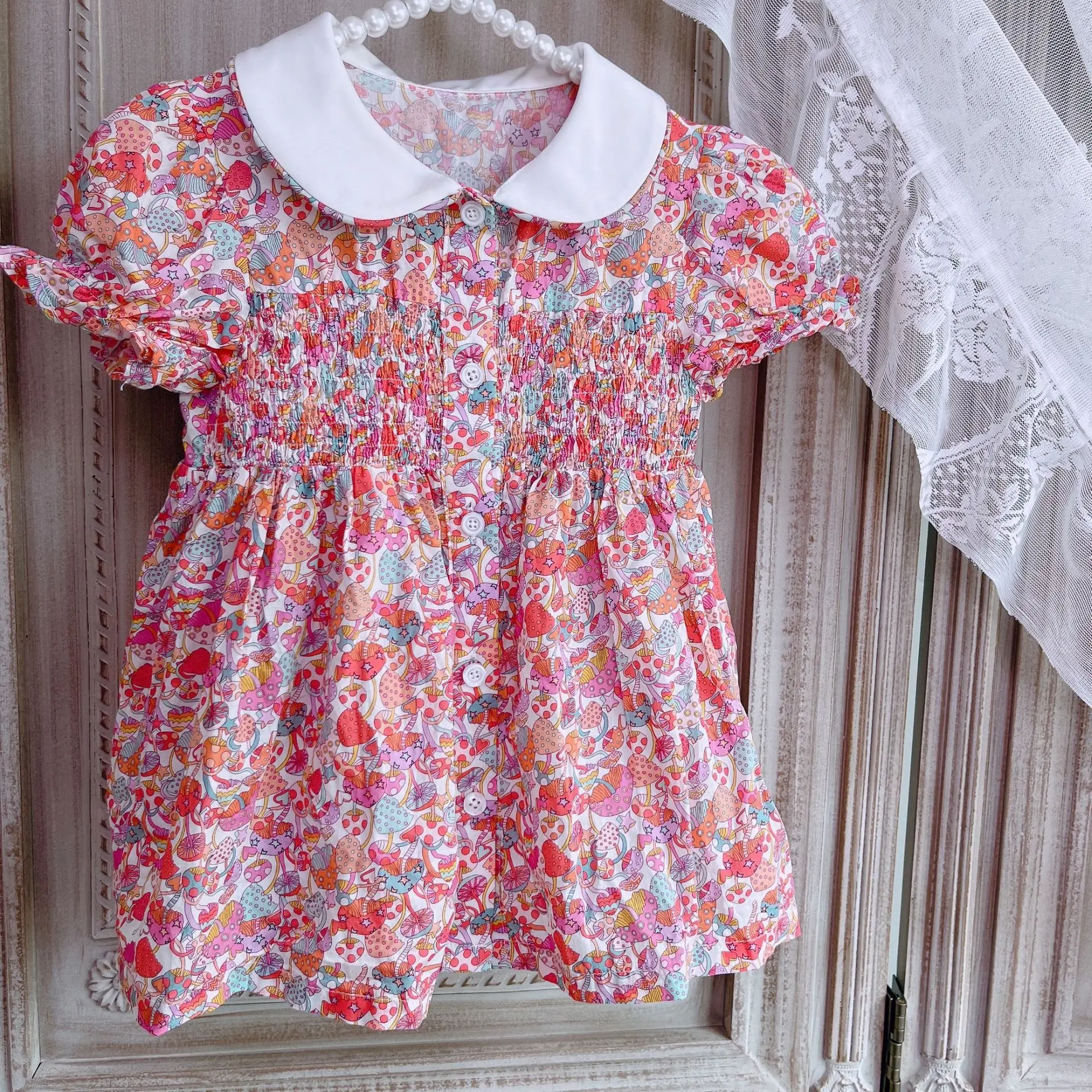 

summer dresses Doll Collar Vintage Bubble Sleeves Floral Print Dress
