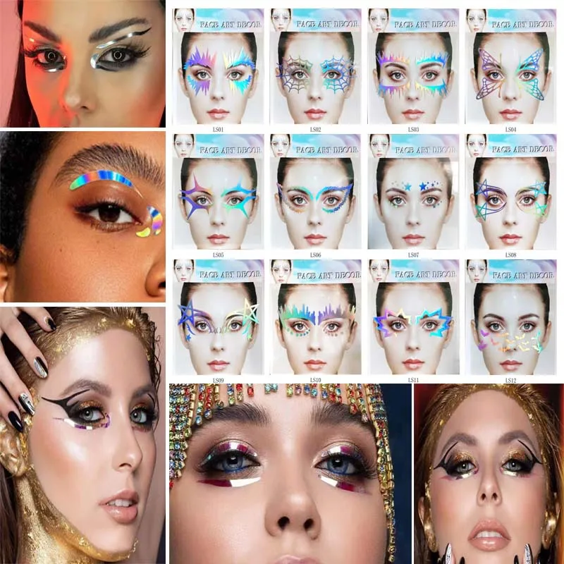 

Face Art Decor New Rainbow Color Makeup Eye Stickers Laser Face Decorative Makeup Eyeliner Stickers Women Party Tattoo Stickers